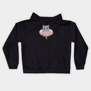 Kawaii Gray Cat inside Donut Kids Hoodie