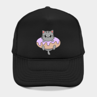 Kawaii Gray Cat inside Donut Hat
