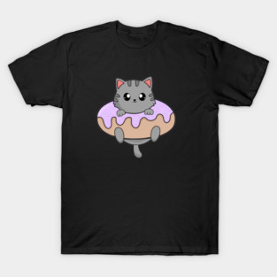 Kawaii Gray Cat inside Donut T-Shirt