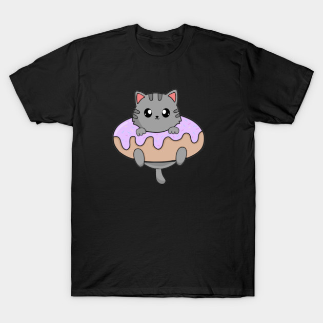 Kawaii Gray Cat inside Donut T-Shirt by logiamerch