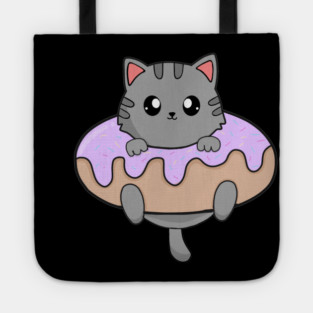 Kawaii Gray Cat inside Donut Tote