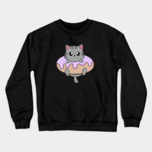 Kawaii Gray Cat inside Donut Crewneck Sweatshirt