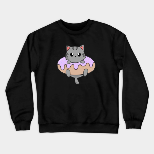 Kawaii Gray Cat inside Donut Crewneck Sweatshirt by logiamerch