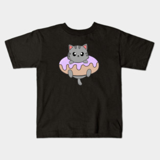 Kawaii Gray Cat inside Donut Kids T-Shirt