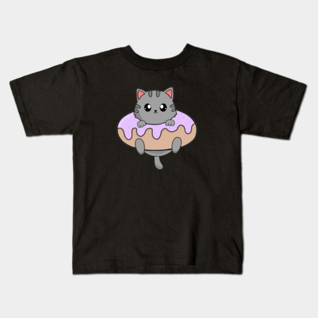 Kawaii Gray Cat inside Donut Kids T-Shirt by logiamerch