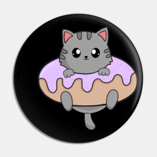 Kawaii Gray Cat inside Donut Pin