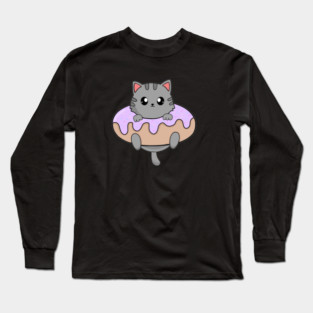 Kawaii Gray Cat inside Donut Long Sleeve T-Shirt