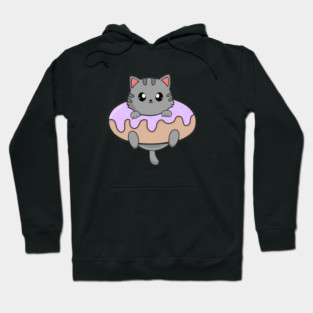 Kawaii Gray Cat inside Donut Hoodie