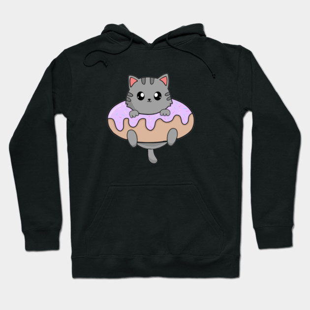Kawaii Gray Cat inside Donut Hoodie by logiamerch