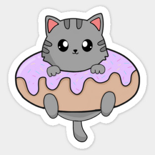 Kawaii Gray Cat inside Donut Magnet