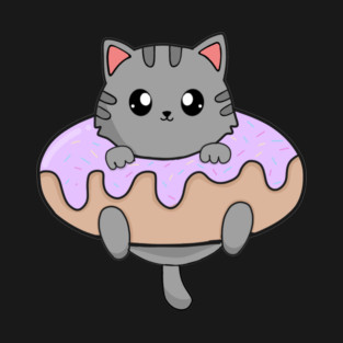 Kawaii Gray Cat inside Donut T-Shirt