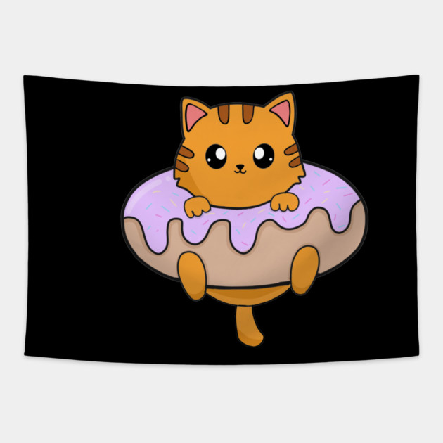 Kawaii Orange Cat inside Donut Tapestry by logiamerch