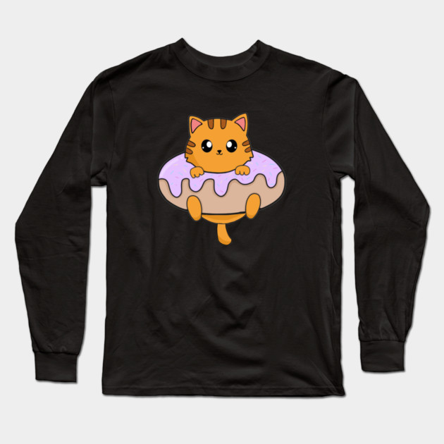 Kawaii Orange Cat inside Donut Long Sleeve T-Shirt by logiamerch