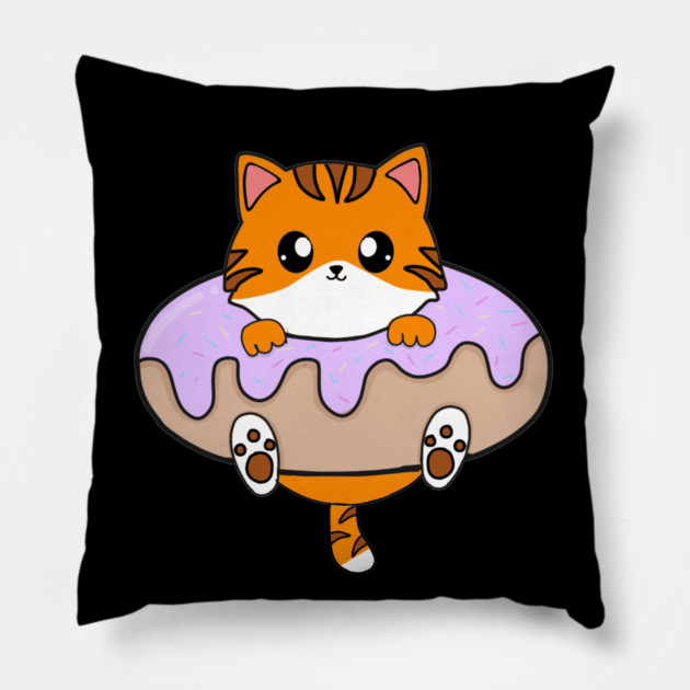 Kawaii Orange Cat inside Donut Pillow by logiamerch