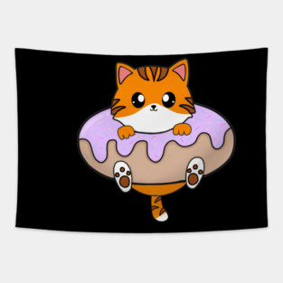 Kawaii Orange Cat inside Donut Tapestry