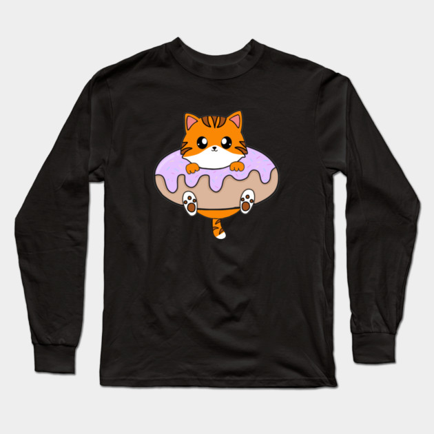 Kawaii Orange Cat inside Donut Long Sleeve T-Shirt by logiamerch