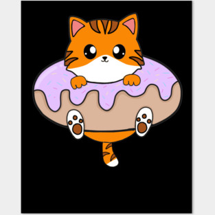 Kawaii Orange Cat inside Donut Posters and Art