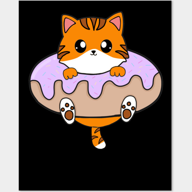 Kawaii Orange Cat inside Donut Wall Art by logiamerch