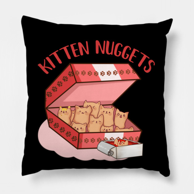Kawaii Cat inside Box, Funny Chicken Nuggets Pillow by logiamerch