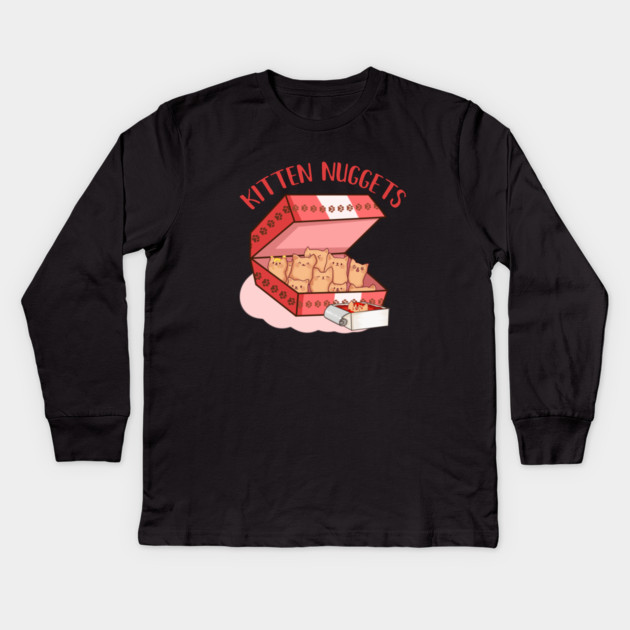 Kawaii Cat inside Box, Funny Chicken Nuggets Kids Long Sleeve T-Shirt by logiamerch