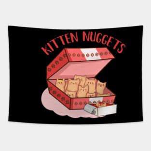 Kawaii Cat inside Box, Funny Chicken Nuggets Tapestry