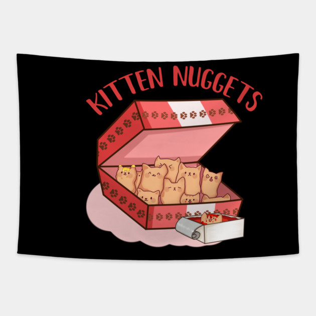 Kawaii Cat inside Box, Funny Chicken Nuggets Tapestry by logiamerch