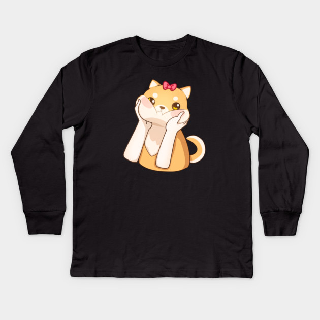 Funny Kawaii Shiba Inu Dog, Love Shiba Inus Kids Long Sleeve T-Shirt by logiamerch