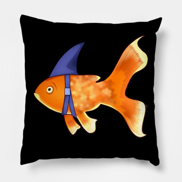 Funny Fish Brave Goldfish Pretending to be a Shark Pillow by logiamerch