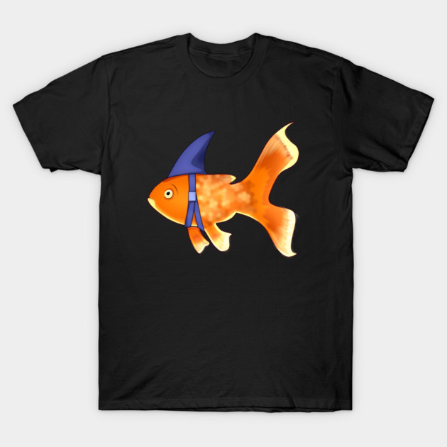 Funny Fish Brave Goldfish Pretending to be a Shark T-Shirt by logiamerch
