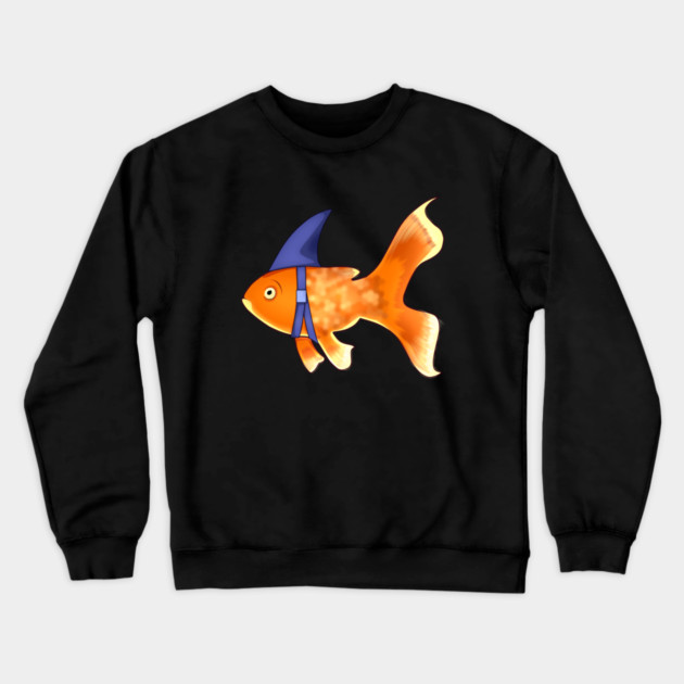Funny Fish Brave Goldfish Pretending to be a Shark Crewneck Sweatshirt by logiamerch