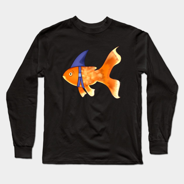 Funny Fish Brave Goldfish Pretending to be a Shark Long Sleeve T-Shirt by logiamerch