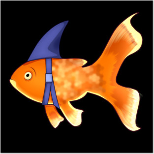 Funny Fish Brave Goldfish Pretending to be a Shark Posters and Art
