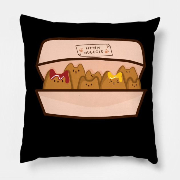 Kawaii Cat inside Box, Funny Chicken Nuggets Cats Pillow by logiamerch