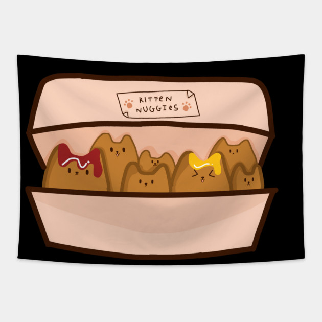 Kawaii Cat inside Box, Funny Chicken Nuggets Cats Tapestry by logiamerch