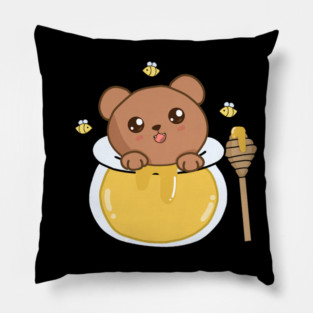 Kawaii Cute Bear Loves Honey, Pillow