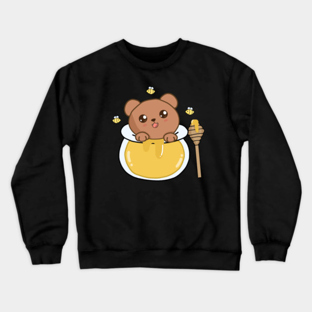 Kawaii Cute Bear Loves Honey, Crewneck Sweatshirt by logiamerch