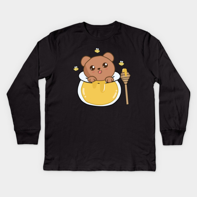 Kawaii Cute Bear Loves Honey, Kids Long Sleeve T-Shirt by logiamerch