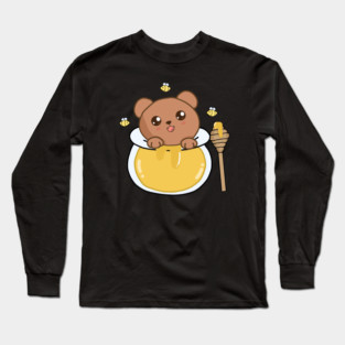 Kawaii Cute Bear Loves Honey, Long Sleeve T-Shirt