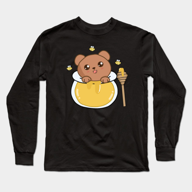 Kawaii Cute Bear Loves Honey, Long Sleeve T-Shirt by logiamerch