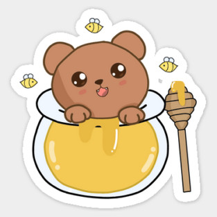 Kawaii Cute Bear Loves Honey, Sticker