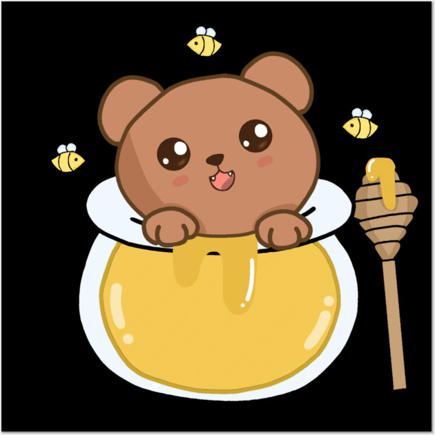 Kawaii Cute Bear Loves Honey, Wall Art by logiamerch