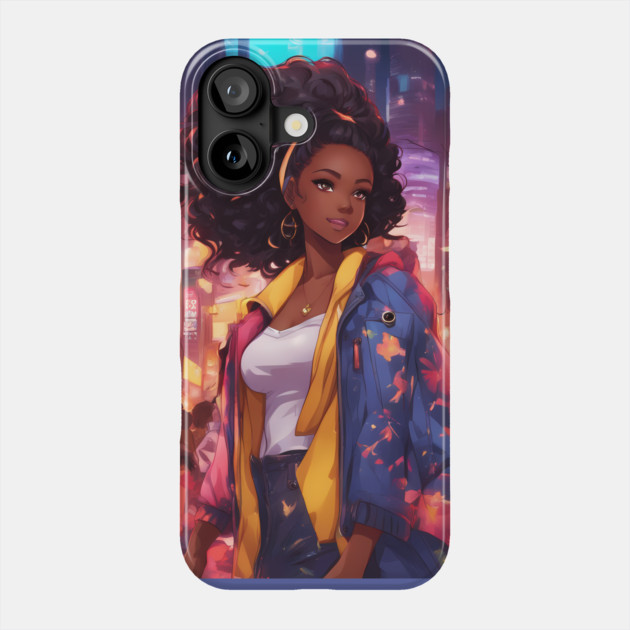 African American Black Anime Girl Phone Case by animegirlnft