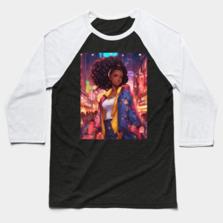 African American Black Anime Girl Baseball T-Shirt