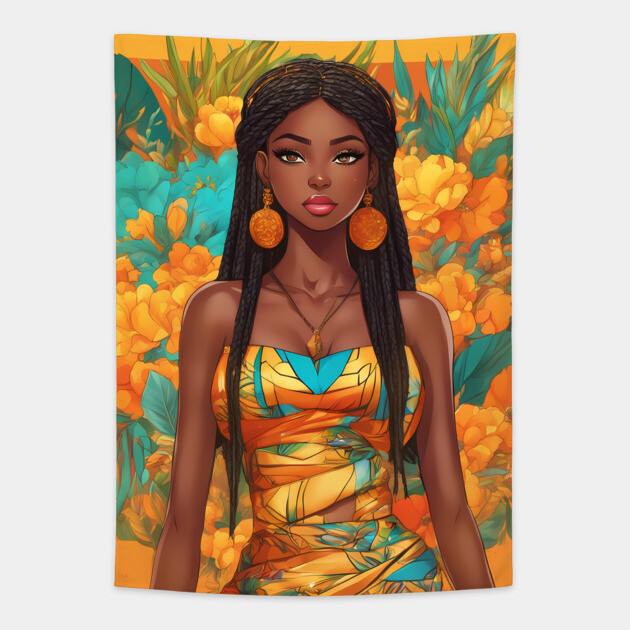 Beautiful African Black Woman Tapestry by animegirlnft