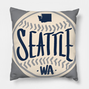 Seattle Washington Hand-Drawn Baseball Typography Art Pillow