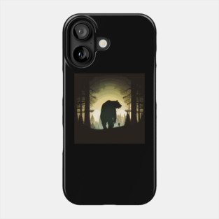 Forest with  Bear and Man Silhouette, Adventure Phone Case