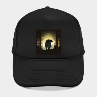 Forest with  Bear and Man Silhouette, Adventure Hat