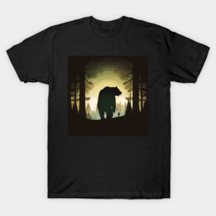 Forest with  Bear and Man Silhouette, Adventure T-Shirt