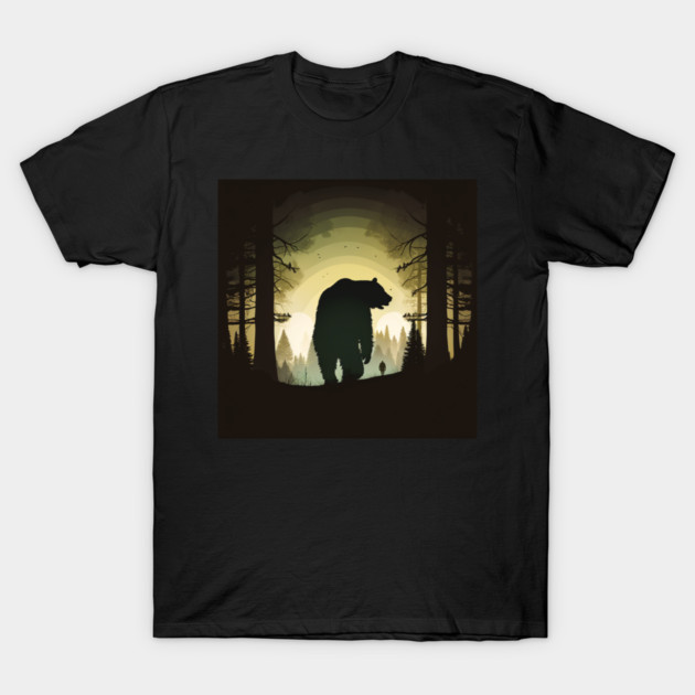 Forest with  Bear and Man Silhouette, Adventure T-Shirt by logiamerch