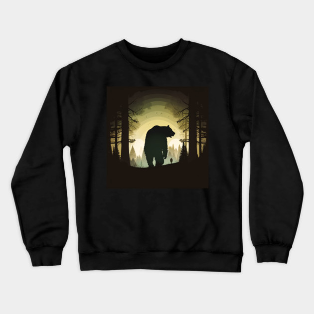 Forest with  Bear and Man Silhouette, Adventure Crewneck Sweatshirt by logiamerch